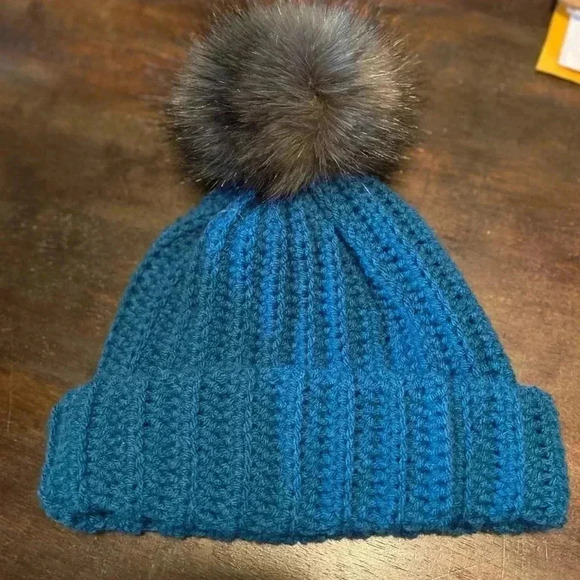 Chunky Oversized Cuffed Fall Winter Beanie Faux Fur PomPom - Mushroom‎ Decal